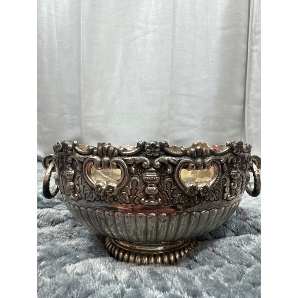 F.B. Rogers Silver Plate Ornate Centerpiece Bowl Lion Ring Handles Japan 123